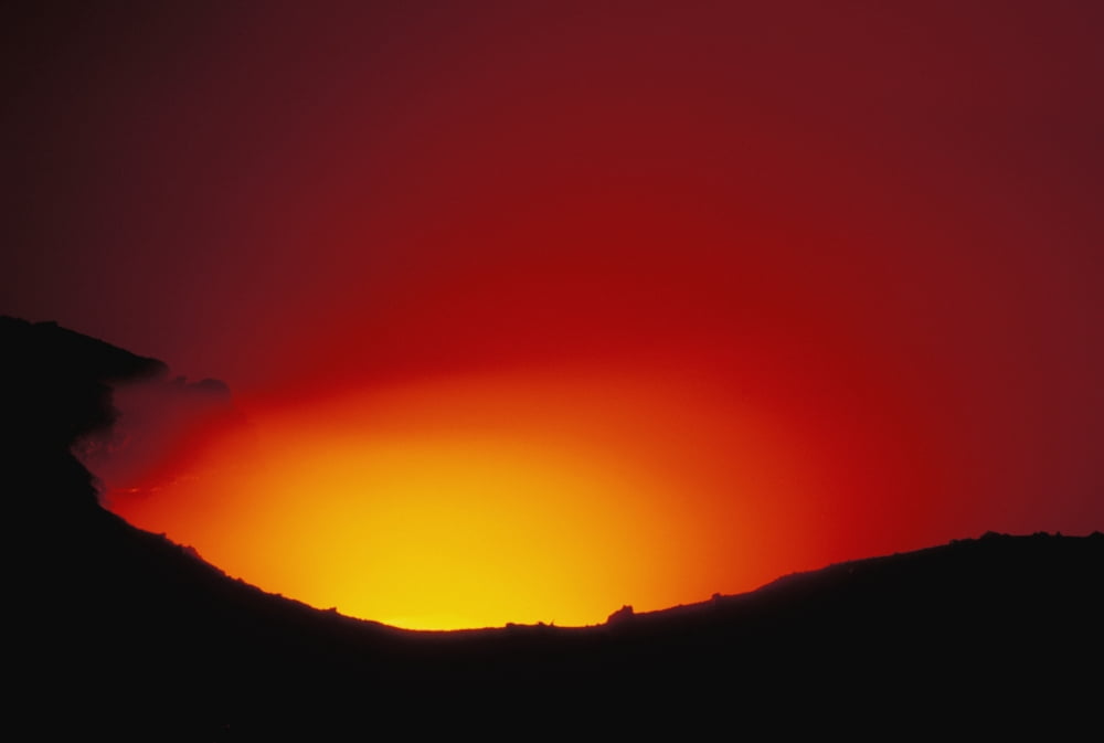 Hawaii Big Island Hawaii Volcanoes National Park Kilauea Volcano Lava Flows Into Ocean At Night Canvas Art - Robert Sablan Design Pics (34 x 22)