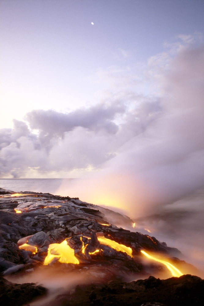 Hawaii Big Island Hawaii Volcanoes National Park Lava Flow At Dawn Steaming B1580 Canvas Art - Peter French Design Pics (24 x 38)