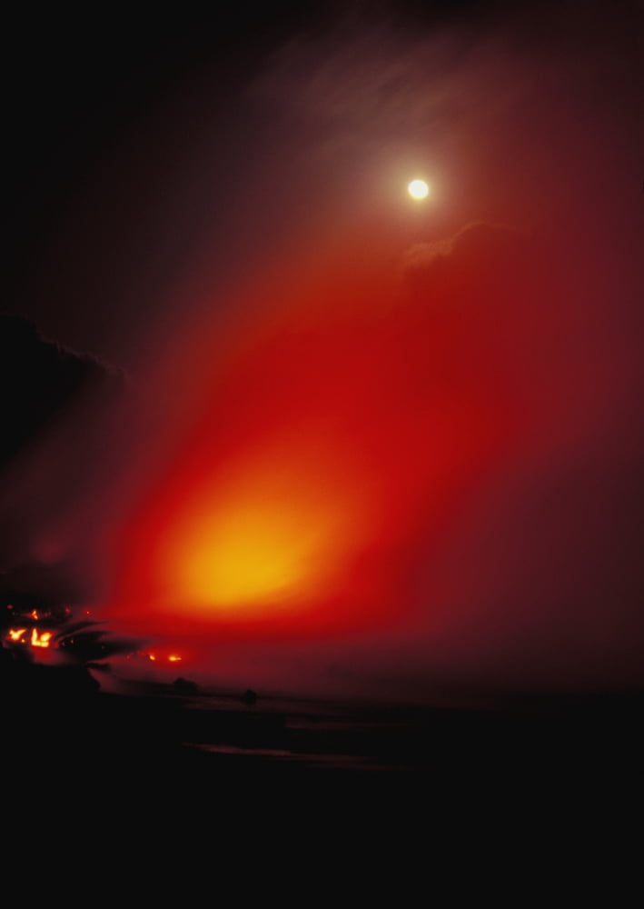 Hawaii Big Island Hawaii Volcanoes National Park Lava Flow With Full Moon Canvas Art - Peter French Design Pics (22 x 32)