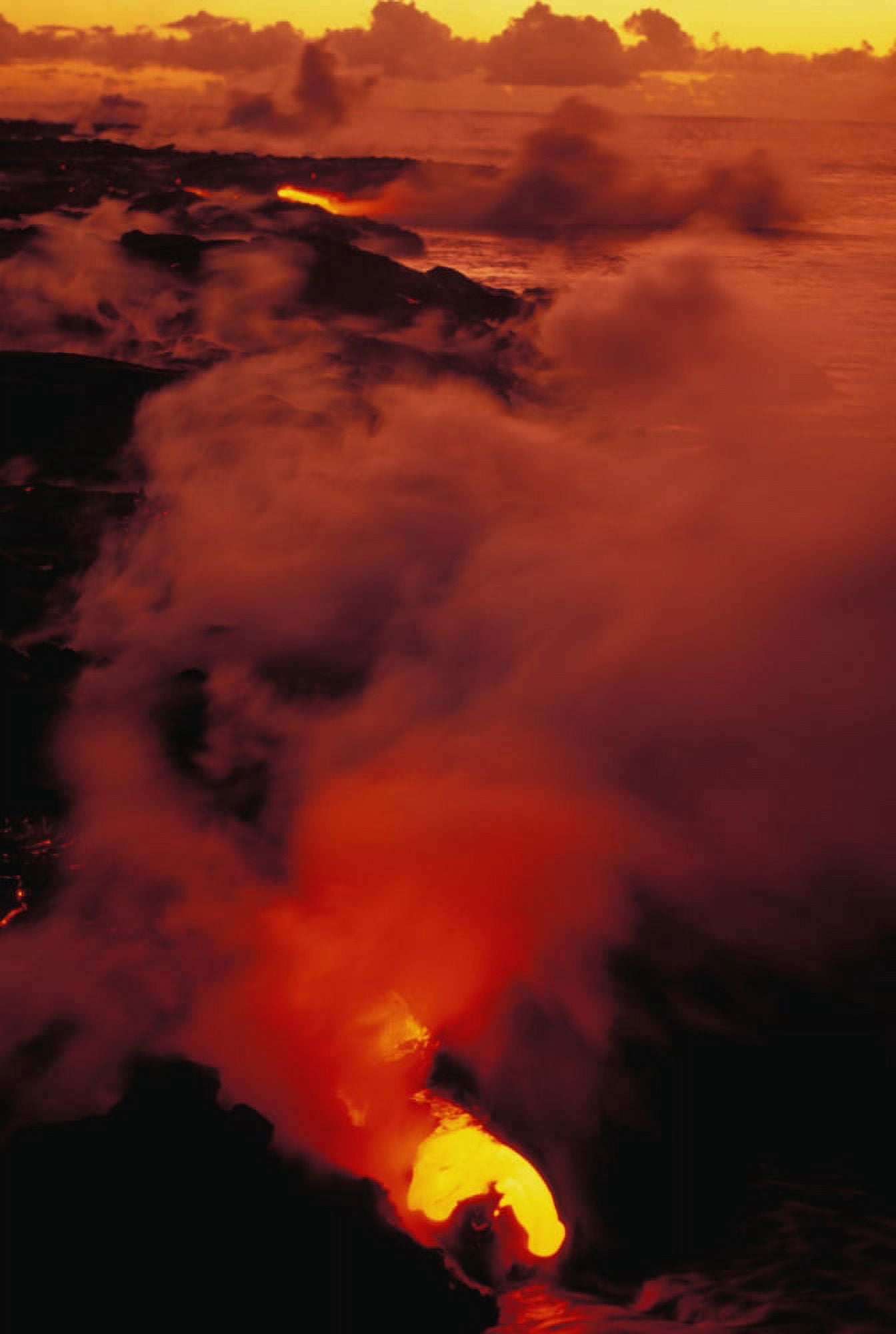 Hawaii Big Island Hawaii Volcanoes National Park Lava Flowing In To Sea Kilauea Volcano Canvas Art - Allan Seiden Design Pics (11 x 17)