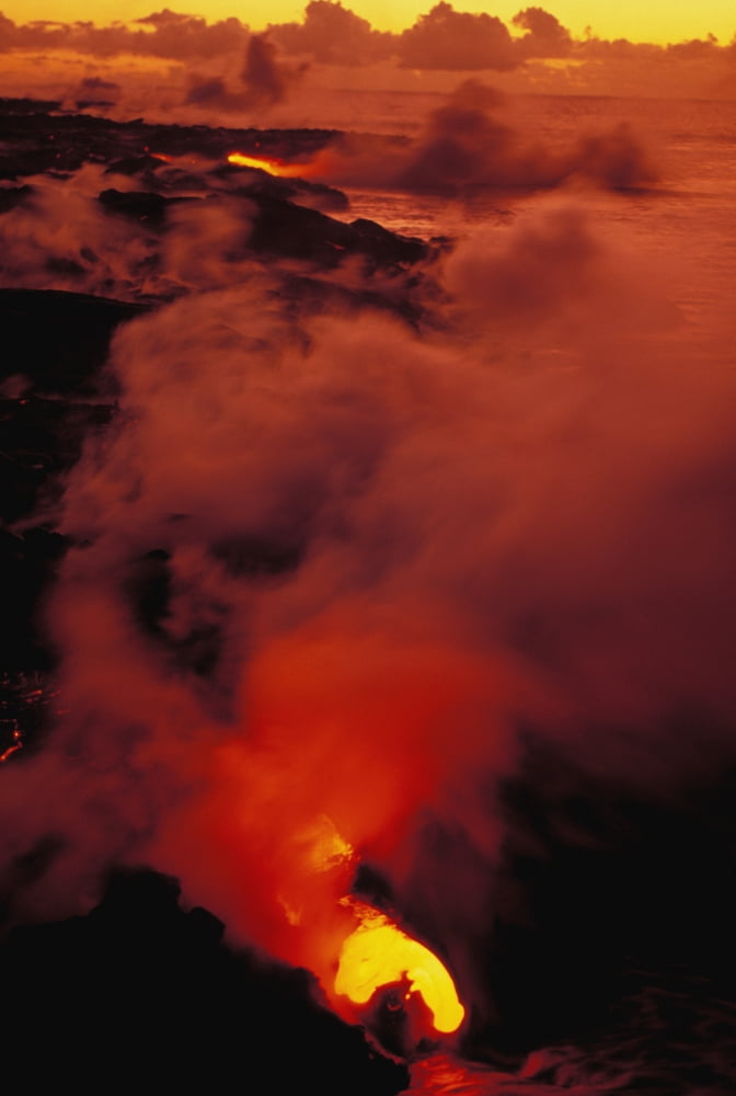 Hawaii Big Island Hawaii Volcanoes National Park Lava Flowing In To Sea Kilauea Volcano Canvas Art - Allan Seiden Design Pics (22 x 34)
