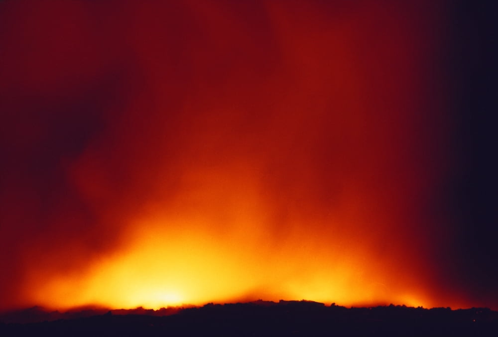 Hawaii Big Island Hawaii Volcanoes National Park Lava Flowing Into Ocean At Night Canvas Art - Chris Abraham Design Pics (38 x 24)