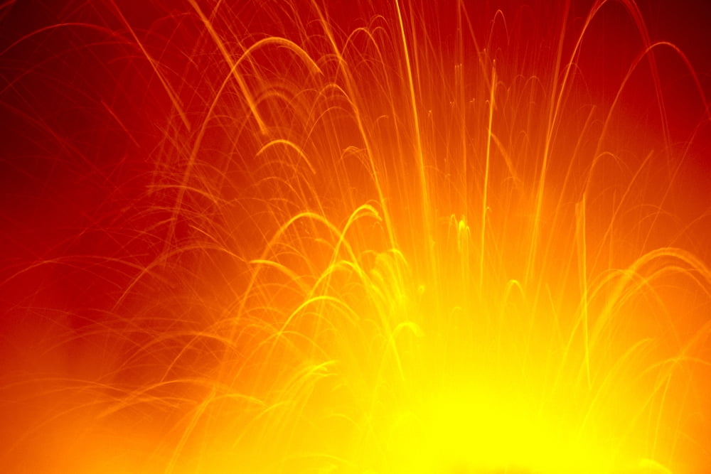 Hawaii Big Island Hawaii Volcanoes National Park RedOrange Lava Entering Ocean Exploding In Air C1636 Canvas Art - Peter French Design Pics (19 x 12)