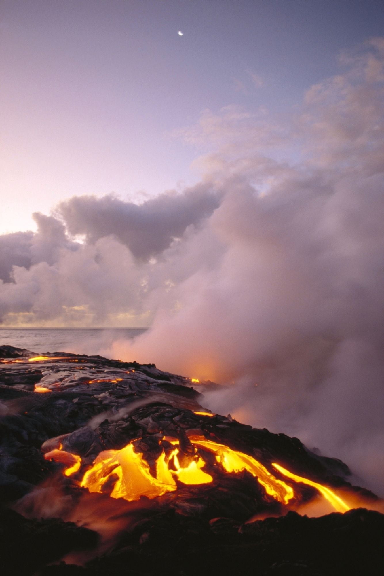 Hawaii Big Island Hawaii Volcanoes National Park Sunrise At Ocean Front With Lava Flow Smoky Skies Canvas Art - Peter French Design Pics (24 x 38)