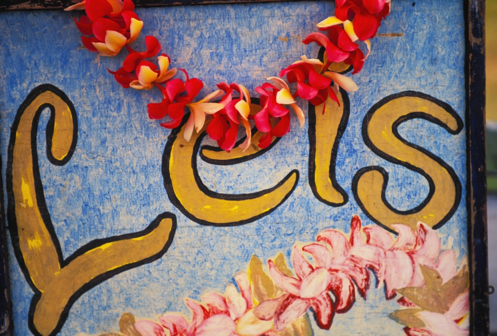 Hawaii Big Island Hilo Lei And Flower Stand Sign Canvas Art - Dana Edmunds Design Pics (17 x 12)