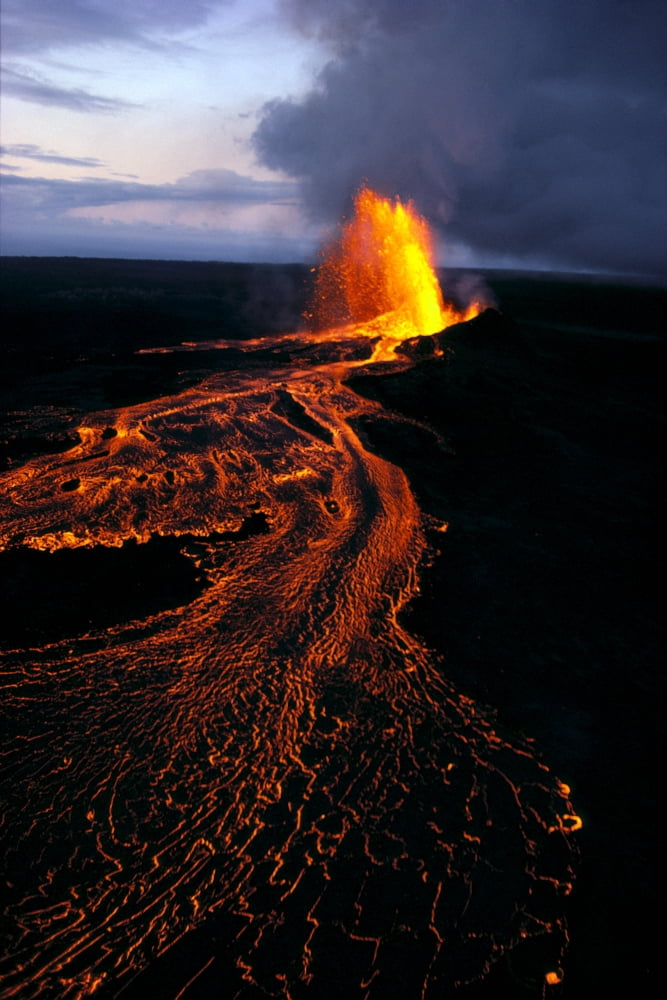 Hawaii Big Island Kilauea Volcano Eruption River Of Lava Aerial Shot A26D Canvas Art - Joe Carini Design Pics (12 x 19)