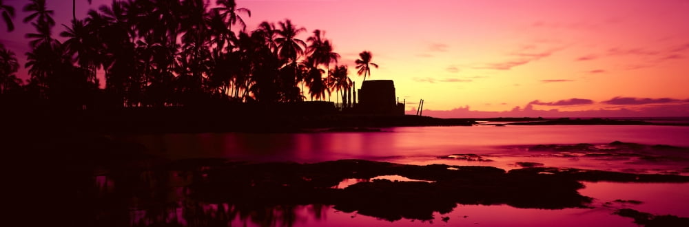 Hawaii Big Island Kona Puuhonua O Honaunau (Place Of Refuge) At Sunset Panoramic A44F Canvas Art - Carl Shaneff Design Pics (36 x 12)