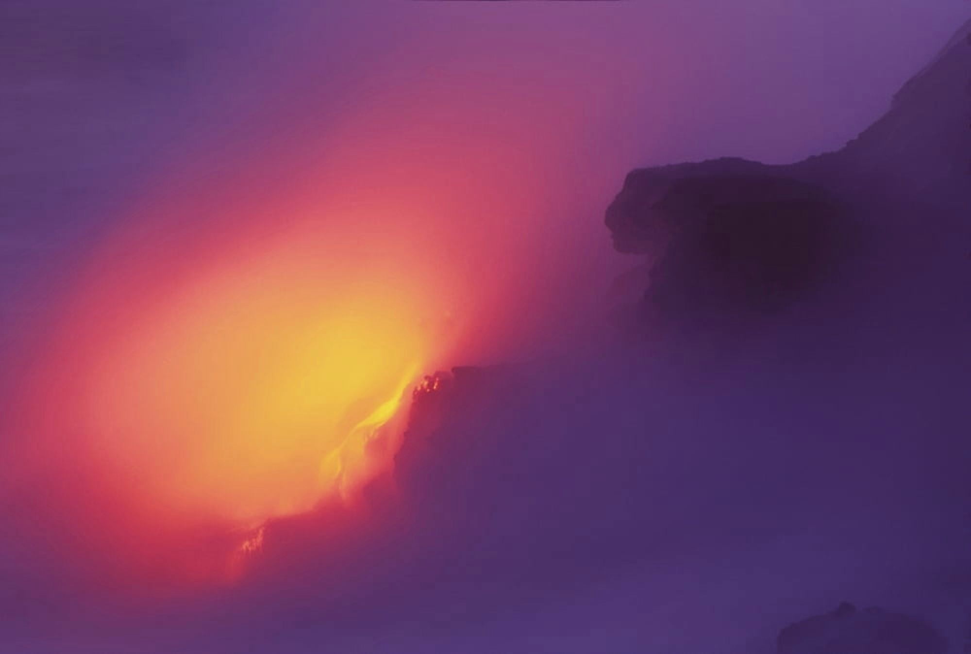 Hawaii Big Island Lava Meets The Ocean Steam Rock Canvas Art - Robert Sablan Design Pics (34 x 22)