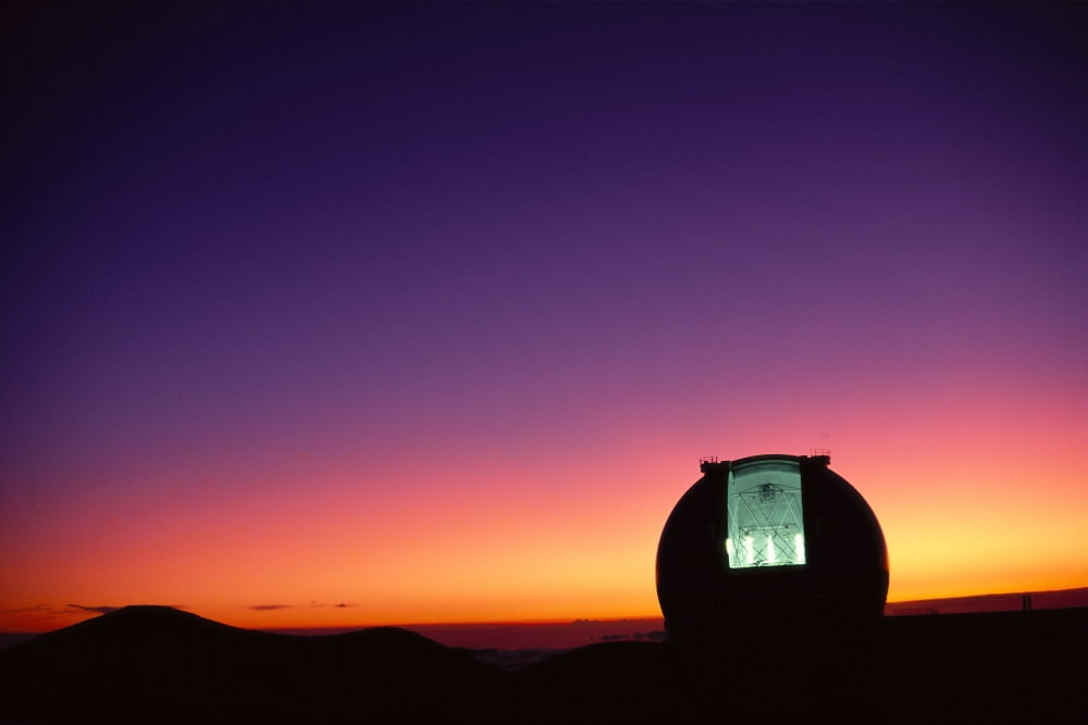 Hawaii Big Island Mauna Kea Keck Observatory Open Dome Twilight Dramatic Sky A44E Canvas Art - Peter French Design Pics (19 x 12)