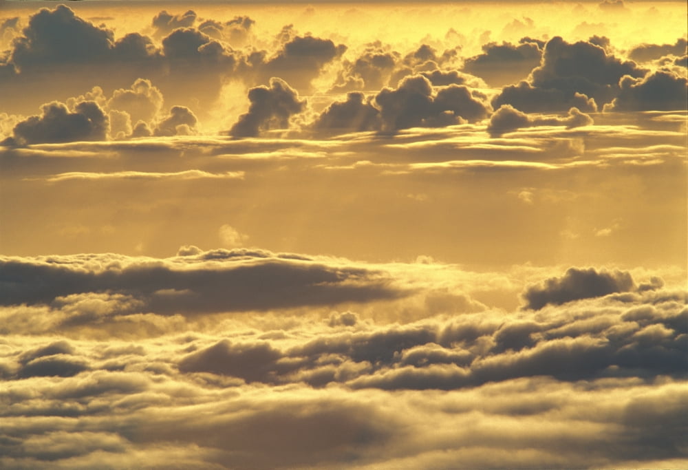 Hawaii Big Island Mauna Kea Yellow Sunset Sky View From Above And Through Puffy Clouds Canvas Art - Carl Shaneff Design Pics (18 x 12)