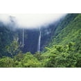 thumbnail image 1 of Hawaii  Big Island  Waipio Valley  Twin Waterfalls With Lush Greenery. Poster Print, 1 of 2