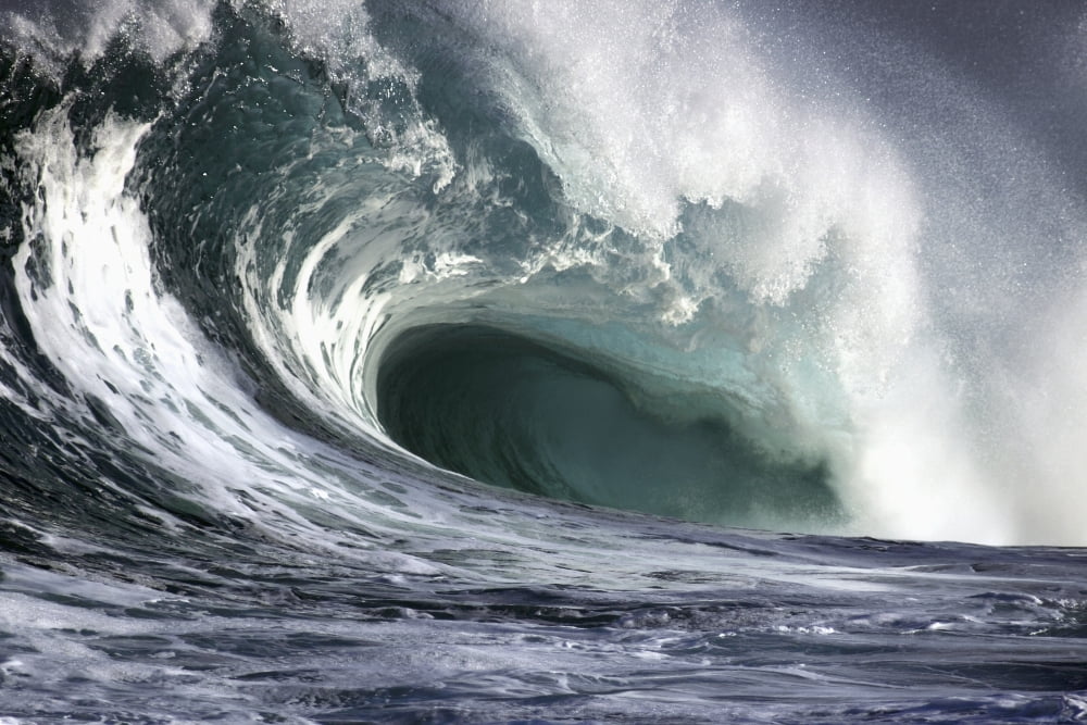 Hawaii Big powerful wave break Canvas Art - Vince Cavataio Design Pics (19 x 12)