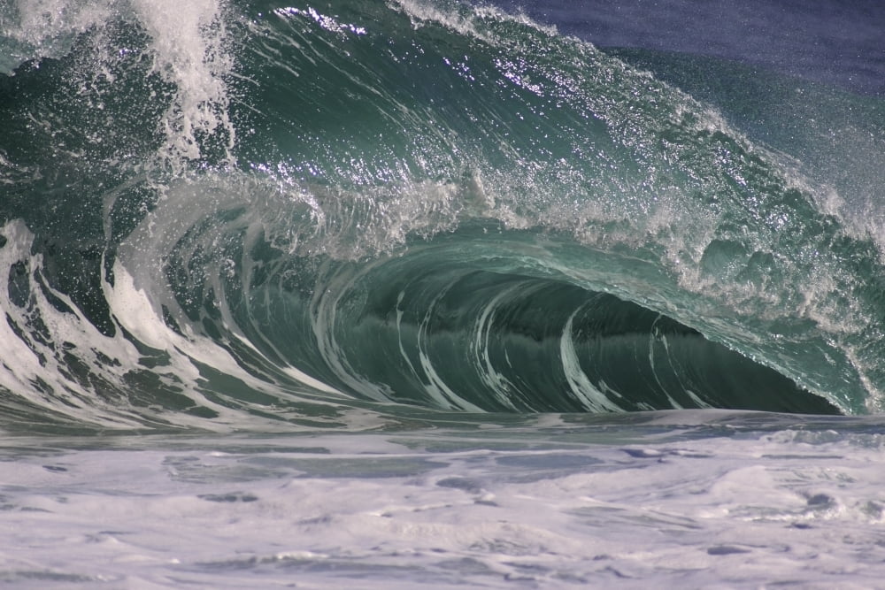Hawaii Big powerful wave break Canvas Art - Vince Cavataio Design Pics (19 x 12)