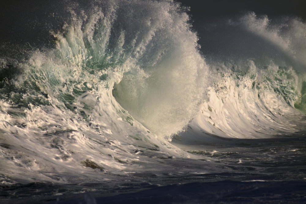 Hawaii Big powerful wave break Canvas Art - Vince Cavataio Design Pics (38 x 24)
