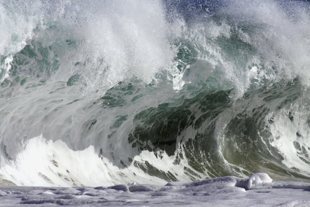 Hawaii Big powerful wave break Canvas Art - Vince Cavataio Design Pics (38 x 24)