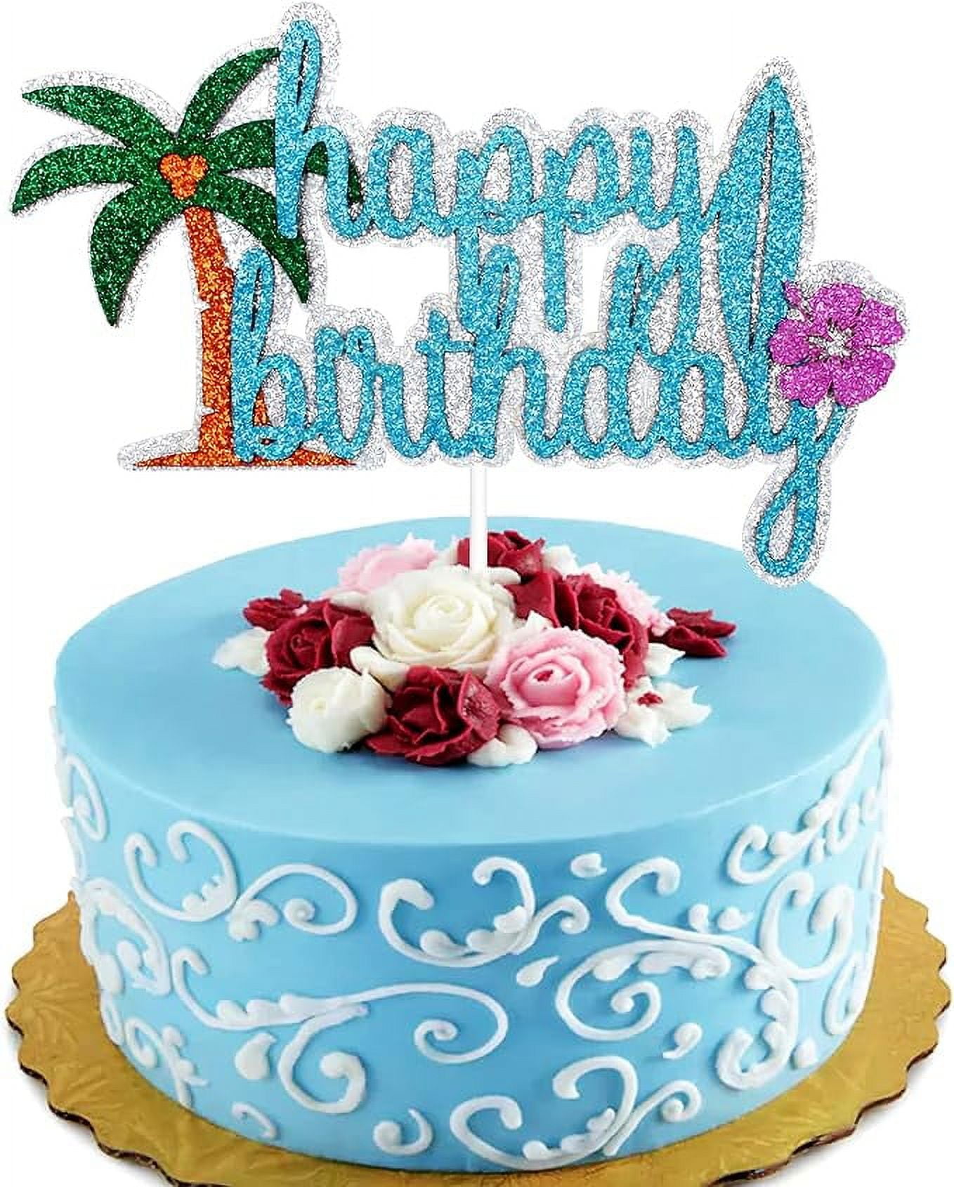 Hawaii Birthday Cake Topper Tropical Hawaiian Luau Party Glitter Palm