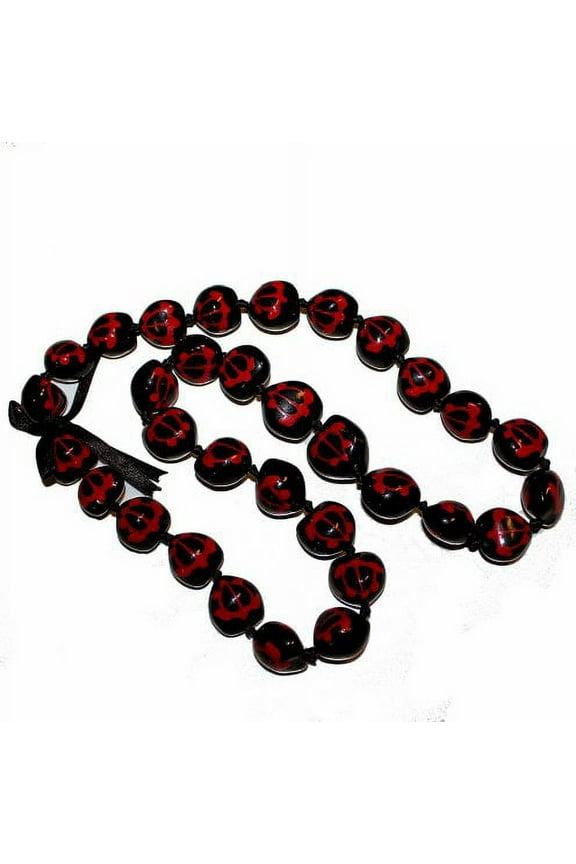Hawaii Black Kukui Nut Leis with Red Turtle Necklace