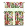 thumbnail image 1 of Hawaii Botanical Leaf Curtain Set for Kitchen, 3PCS 27.5x36 Inch Polyester Tier and Valance, Tropical Floral Drapes for Café or Bathroom, 1 of 4