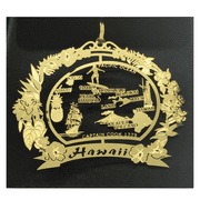 Hawaii Brass Christmas Ornament Black Leatherette Gift Box