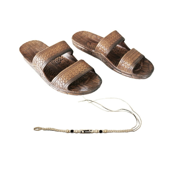 Hawaii Brown or Black Jesus sandal Slipper for Men Women and Teen Classic Style  With Natural Hemp Bracelet (Women size 11 /men size 9, Brown)
