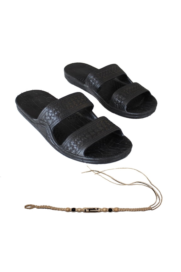 Hawaii Brown or Black Jesus sandal Slipper for Men Women and Teen Classic Style  With Natural Hemp Bracelet (Women size 12 /men size 10, Black)