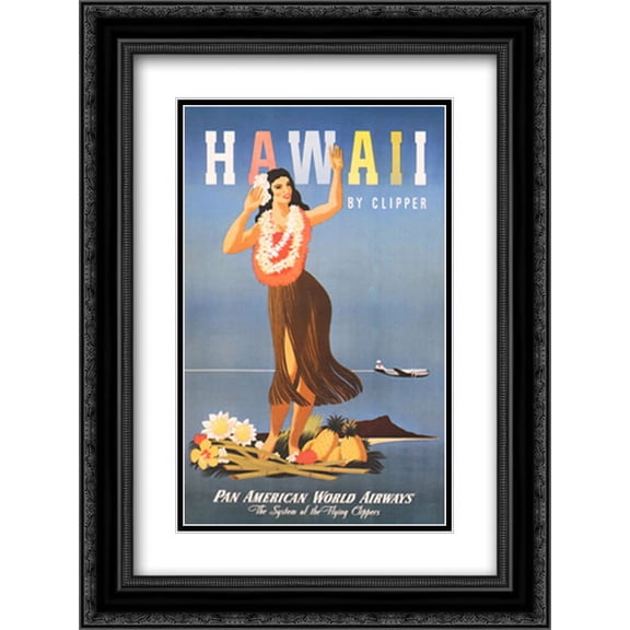 Hawaii By Clipper 2x Matted 15x18 Black Ornate Framed Art Print by John Atherton
