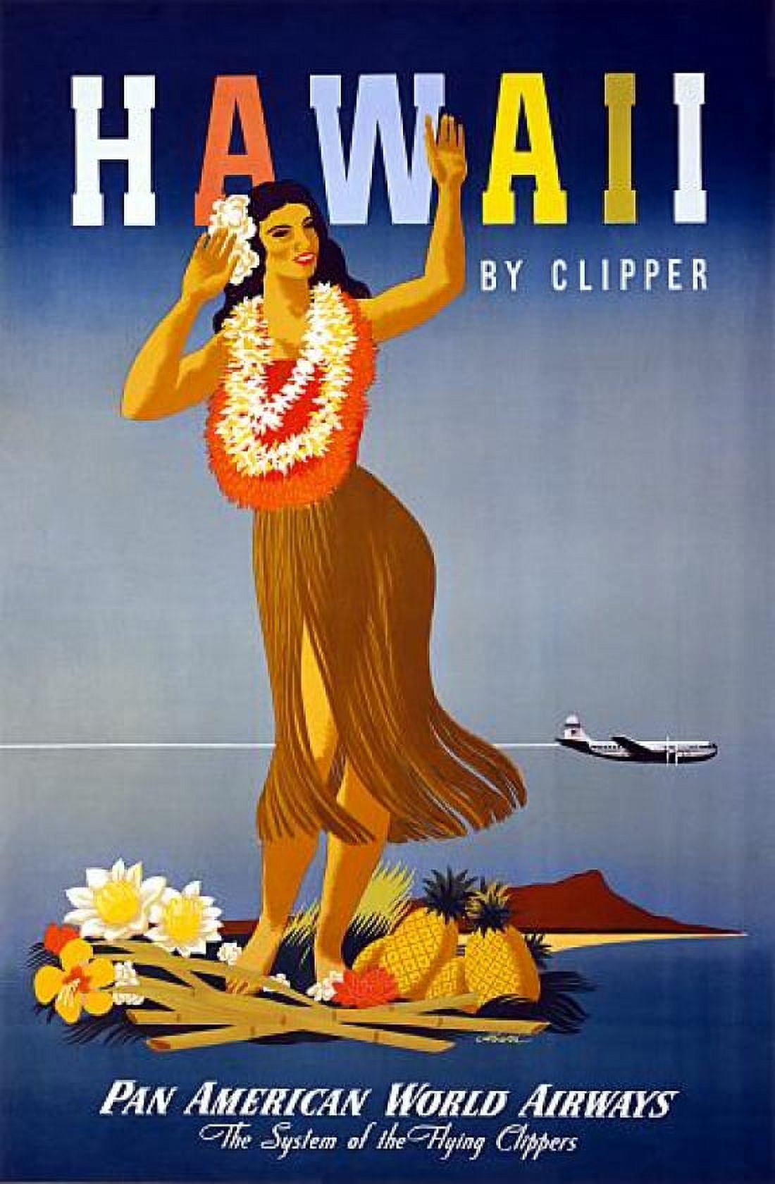 Hawaii By Clipper Hula Pan Am Vintage Travel Canvas Art - (24 x 36)