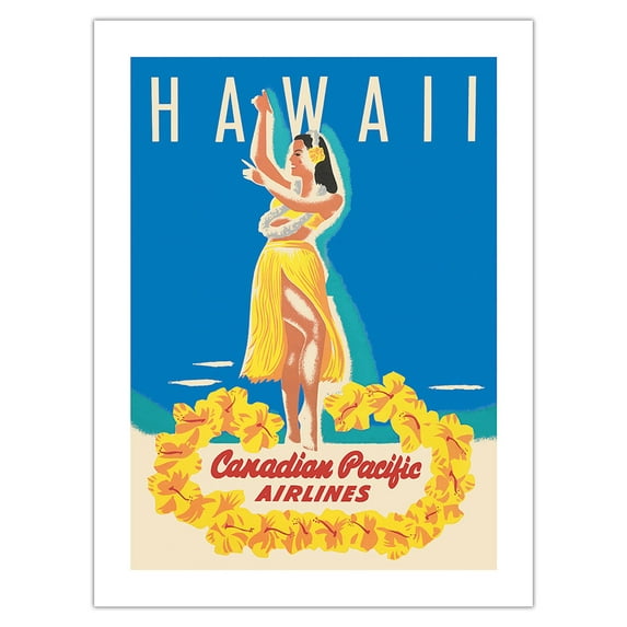 Hawaii - Canadian Pacific Air Lines - Hawaiian Hula Dancer - Vintage Airline Travel Poster by Peter Ewart c.1952 - Bamboo Fine Art 290gsm Paper Print (Unframed) 18x24in