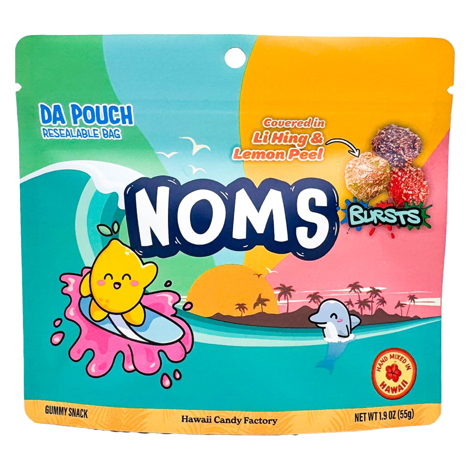NOMS Bursts, Li Hing Lemon Peel Hawaii Gummy Candy, Sweet and Sour