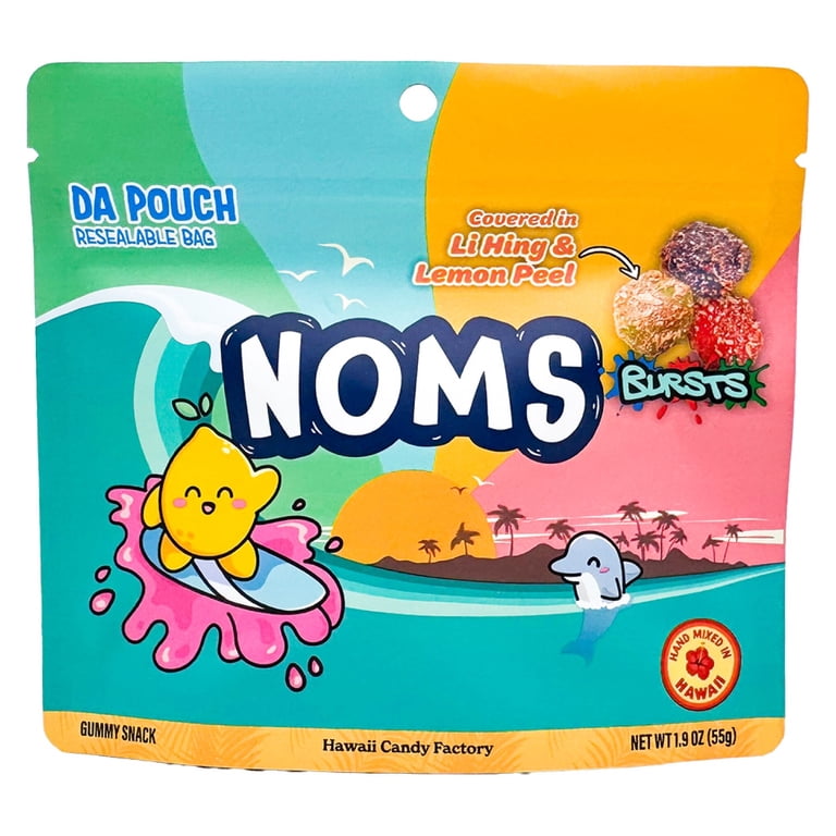 NOMS Bursts, Li Hing Lemon Peel Hawaii Gummy Candy, Sweet and Sour