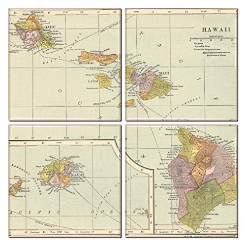 Hawaii Coaster of Vintage Map (Set of 4)