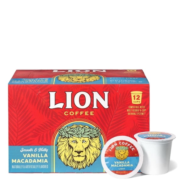Lion Coffee Medium Roast Coffee Pods for Keurig Coffee Maker, Vanilla Macadamia, 12 Count