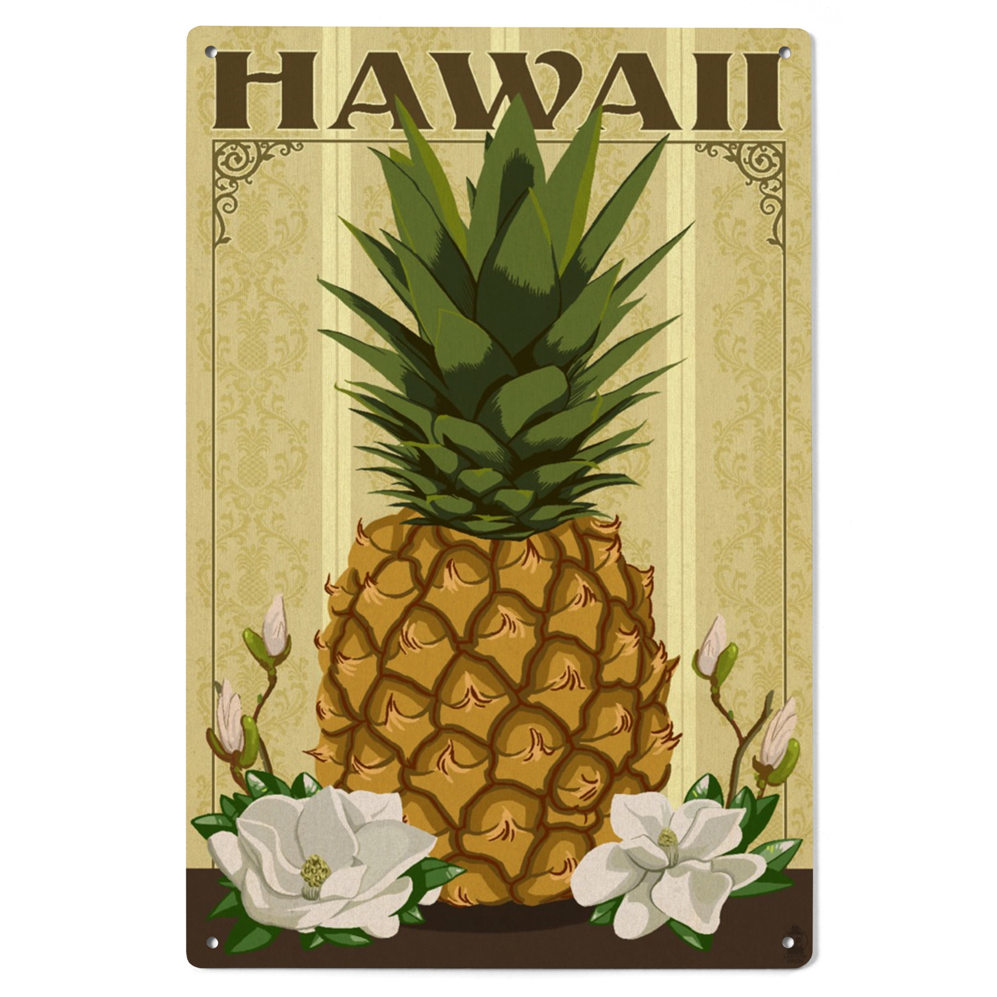 Hawaii, Colonial Pineapple Birch Wood Wall Sign (6x9 Rustic Home Decor ...