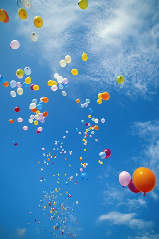 Hawaii Colorful Balloons Float In The Air Against A Blue Sky With White Clouds Canvas Art - Chris Abraham Design Pics (22 x 34)