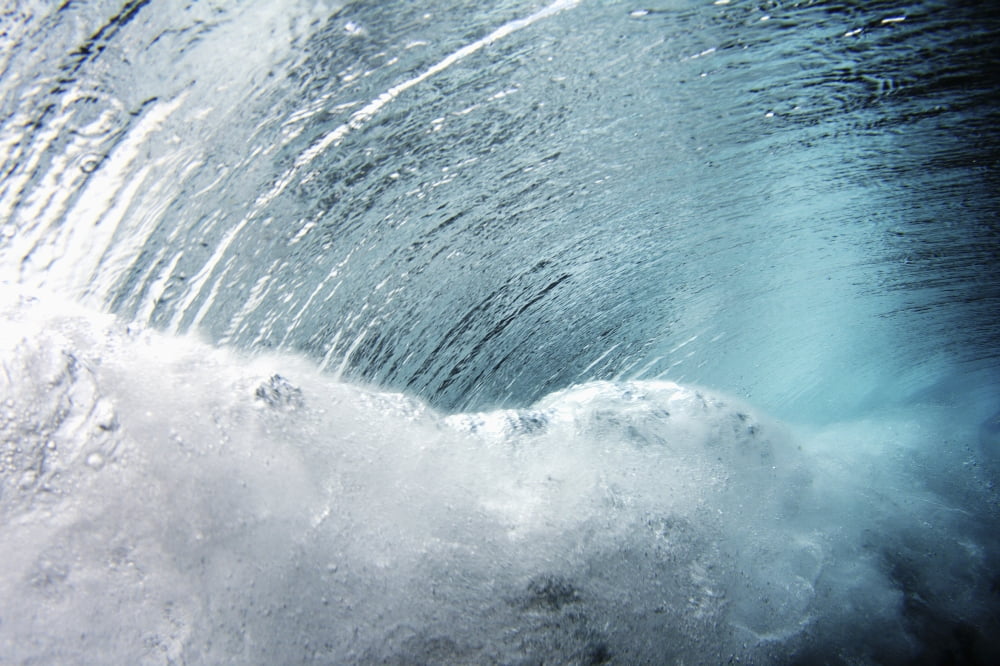 Hawaii Crashing Blue Underwater Wave Canvas Art - Vince Cavataio Design Pics (34 x 22)