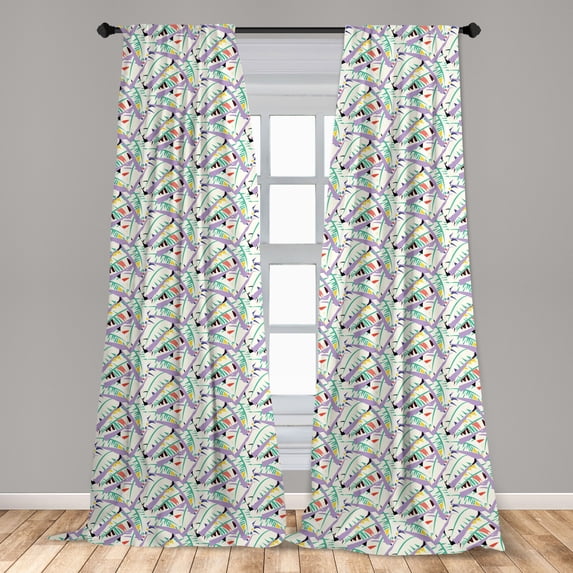 Hawaii Curtains 2 Panels Set, Abstract Jumble Illustration with Tropical Banana Leaves in Dreamy Vivid Tones, Window Drapes for Living Room Bedroom, 56"W X 95"L, Multicolor, by Ambesonne