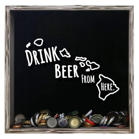 Torched Hawaii Beer Cap Shadow Box Wall Mount Decor 13"x13"x3" Gray
