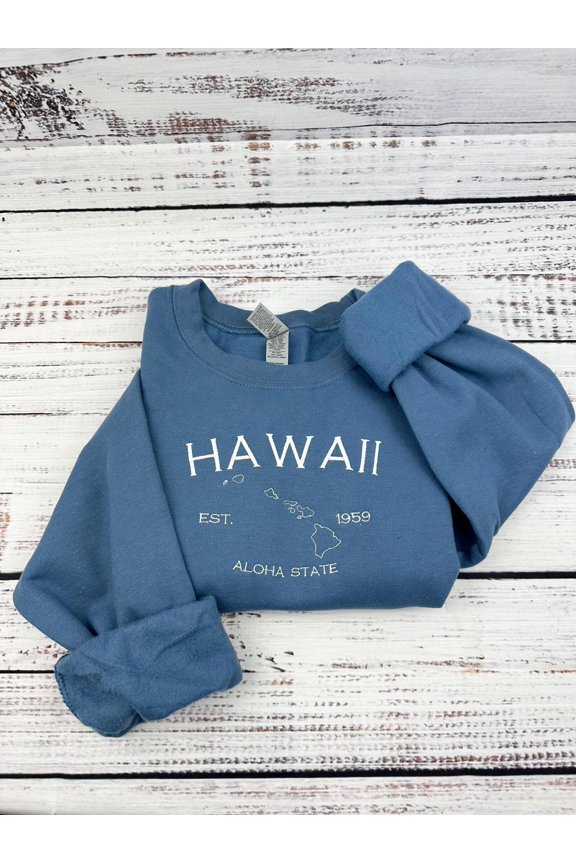 Hawaii Embroidered Map Design, Aloha State, Sweatshirt
