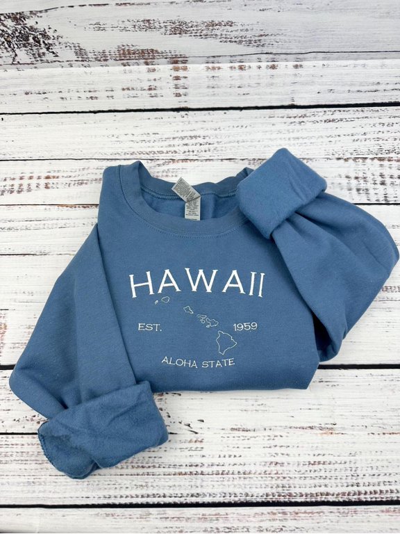 Hawaii Embroidered Map Design, Aloha State, Sweatshirt