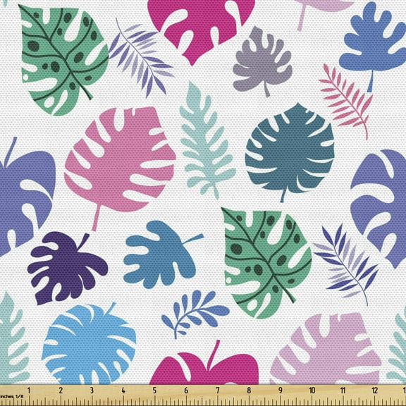 Hawaii Fabric by the Yard, Colorful Pattern with Tropical Leaves on Plain Background Summer Aloha, Decorative Upholstery Fabric for Chairs & Home Accents, 2 Yards, Multicolor by Ambesonne