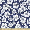 thumbnail image 1 of Ambesonne Hawaii Fabric by the Yard Upholstery, Flowering Hibiscuses, 5 Yards, Navy Blue White, 1 of 4