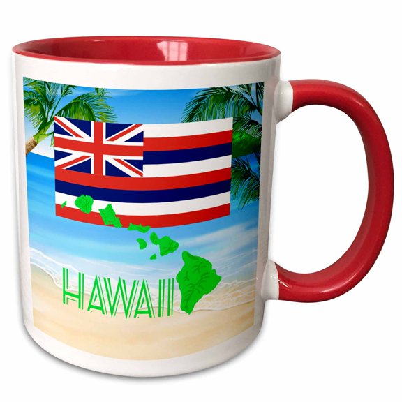 3drose, Hawaii Flag with Map of the Hawaiian Islands Beach Vacation Design., 11oz Two-tone Red Mug