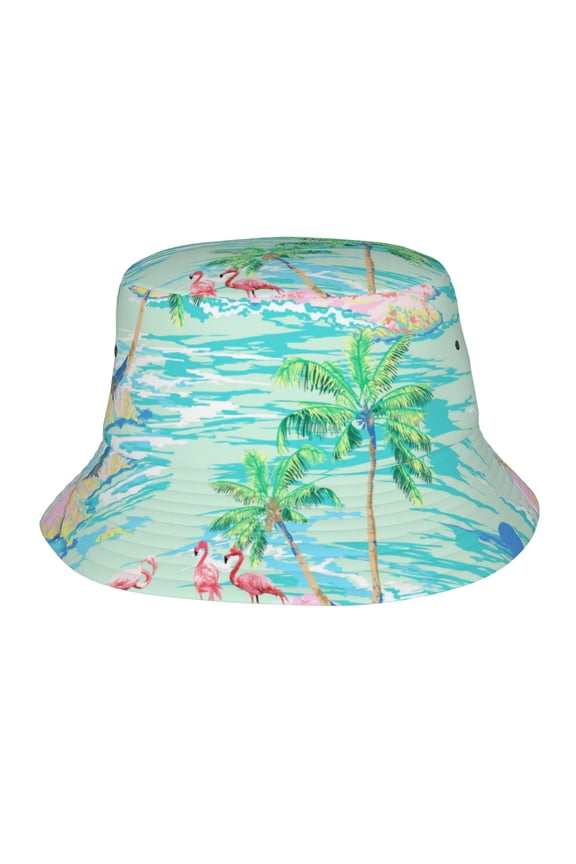 Hawaii Flamingo Bucket Hat, Packable Fisherman Sun Cap, Foldable UV Protection for Fishing Beach Hiking Camping