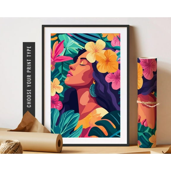 Hawaii Floral Art Aloha Vibes Eclectic Poster Retro Naive Art Modern Polynesian Poster Art Home Decor, 24x36 UNFRAMED