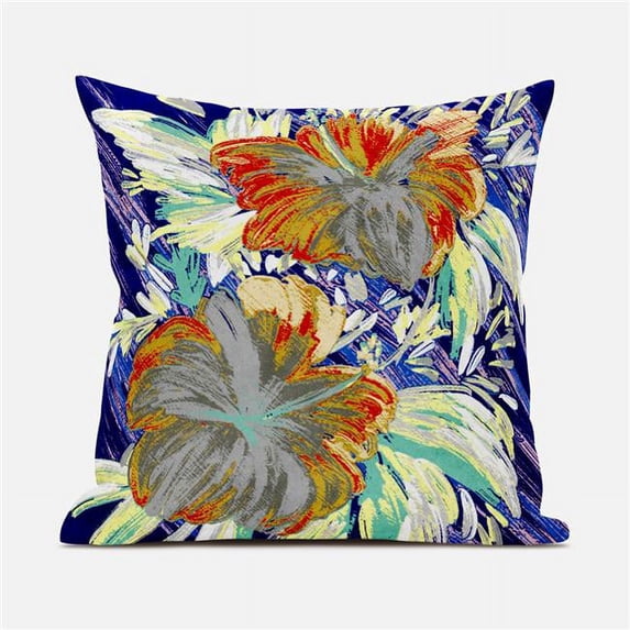 Hawaii Floral Duo Indoor/Outdoor Pillow with Removable Cover in Blue Yellow Red16x16