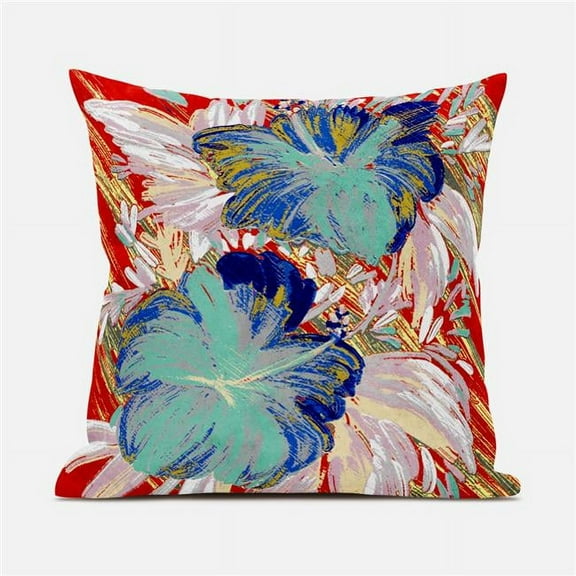 Hawaii Floral Duo Throw Pillow with Removable Cover in Red Pink Blue 16x16