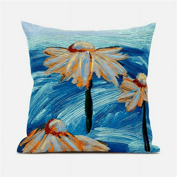Hawaii Floral Oil Duo Indoor/Outdoor Pillow with Removable Cover in Blue Orange16x16