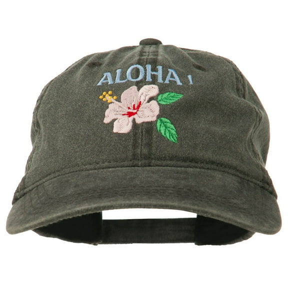 Hawaii Flower Aloha Embroidered Washed Cap - Black OSFM