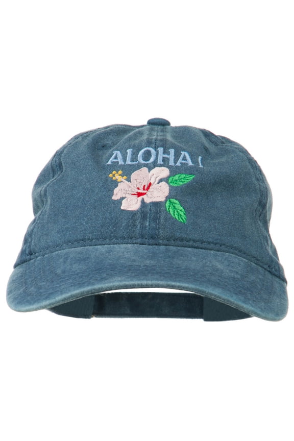 Hawaii Flower Aloha Embroidered Washed Cap - Navy OSFM