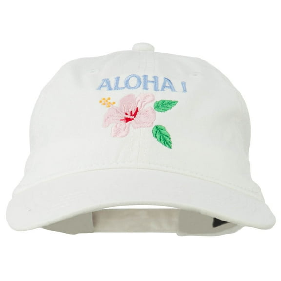Hawaii Flower Aloha Embroidered Washed Cap - White OSFM